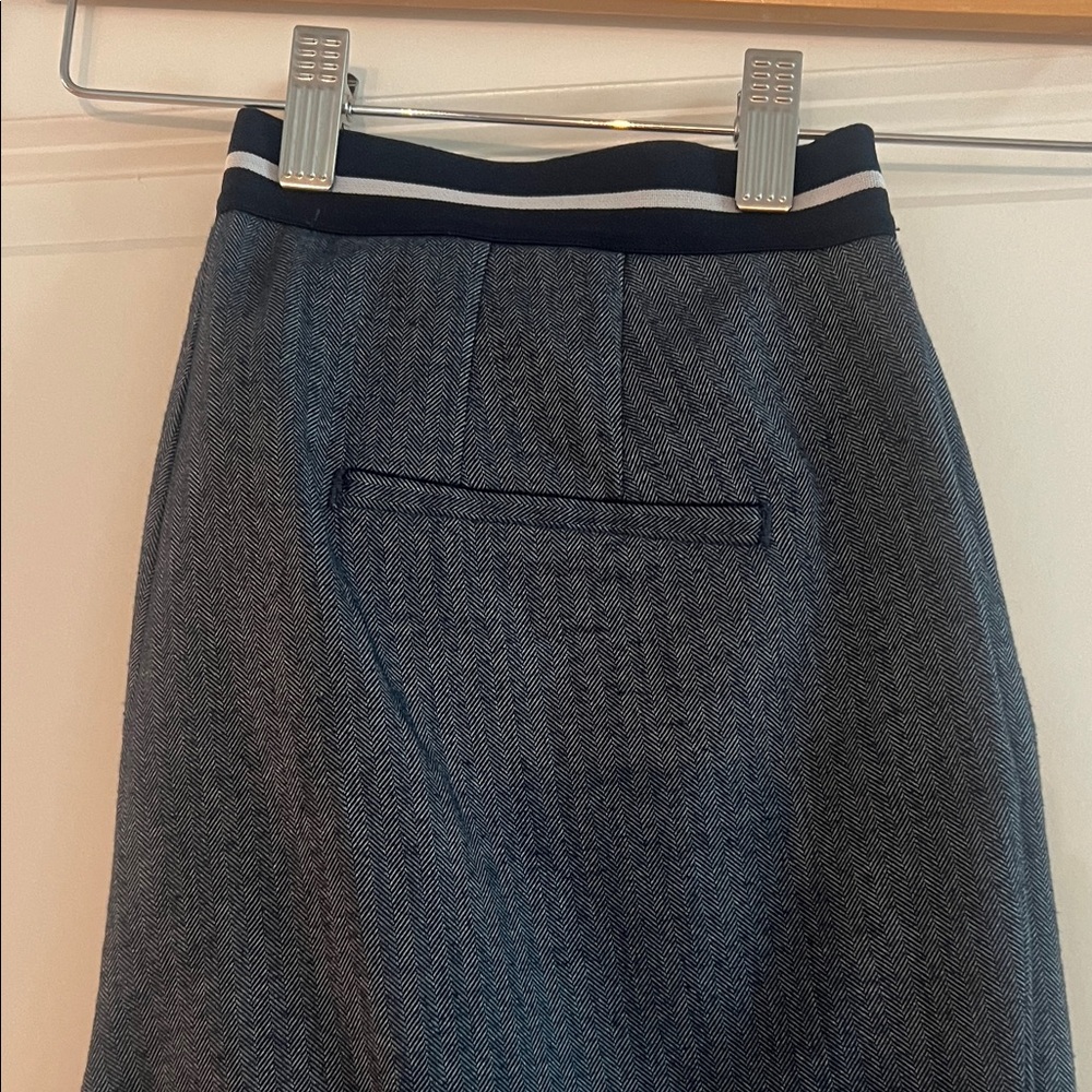 Zara Basic Blue Herringbone Ankle Cropped Pants - image 1